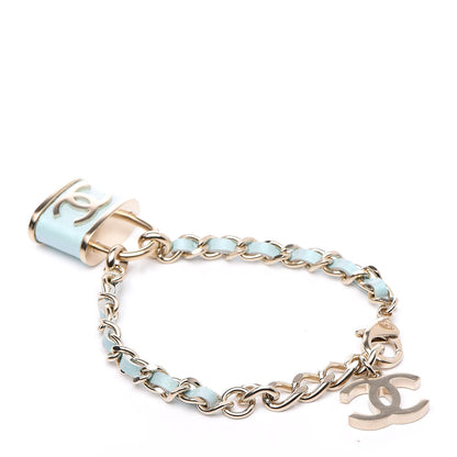 Chanel Metal Iridescent Lambskin Lock Bracelet Gold Light Blue 3 of 7