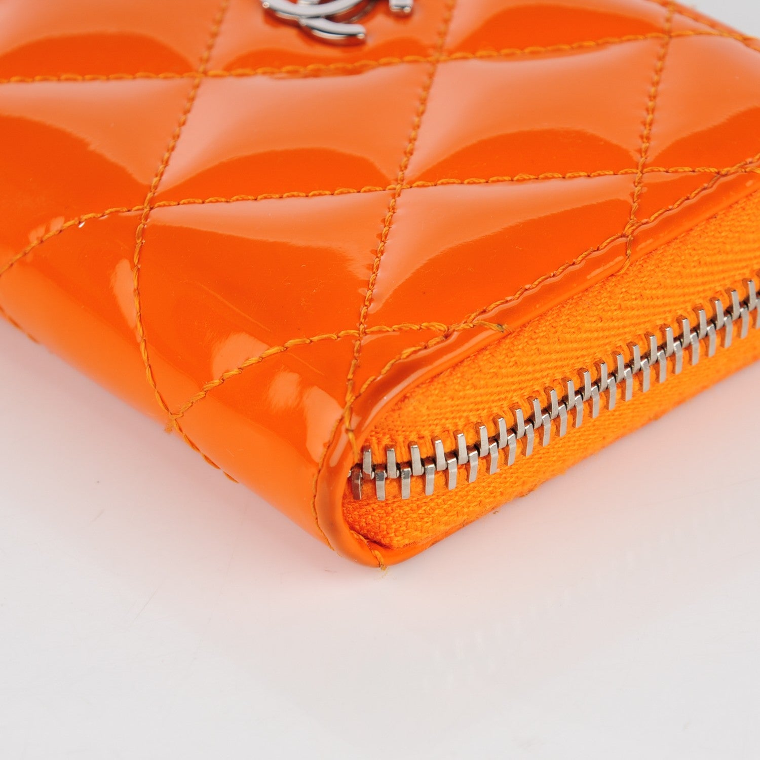Chanel Patent Calfskin Quilted Zip Coin Purse Orange 3 of 11