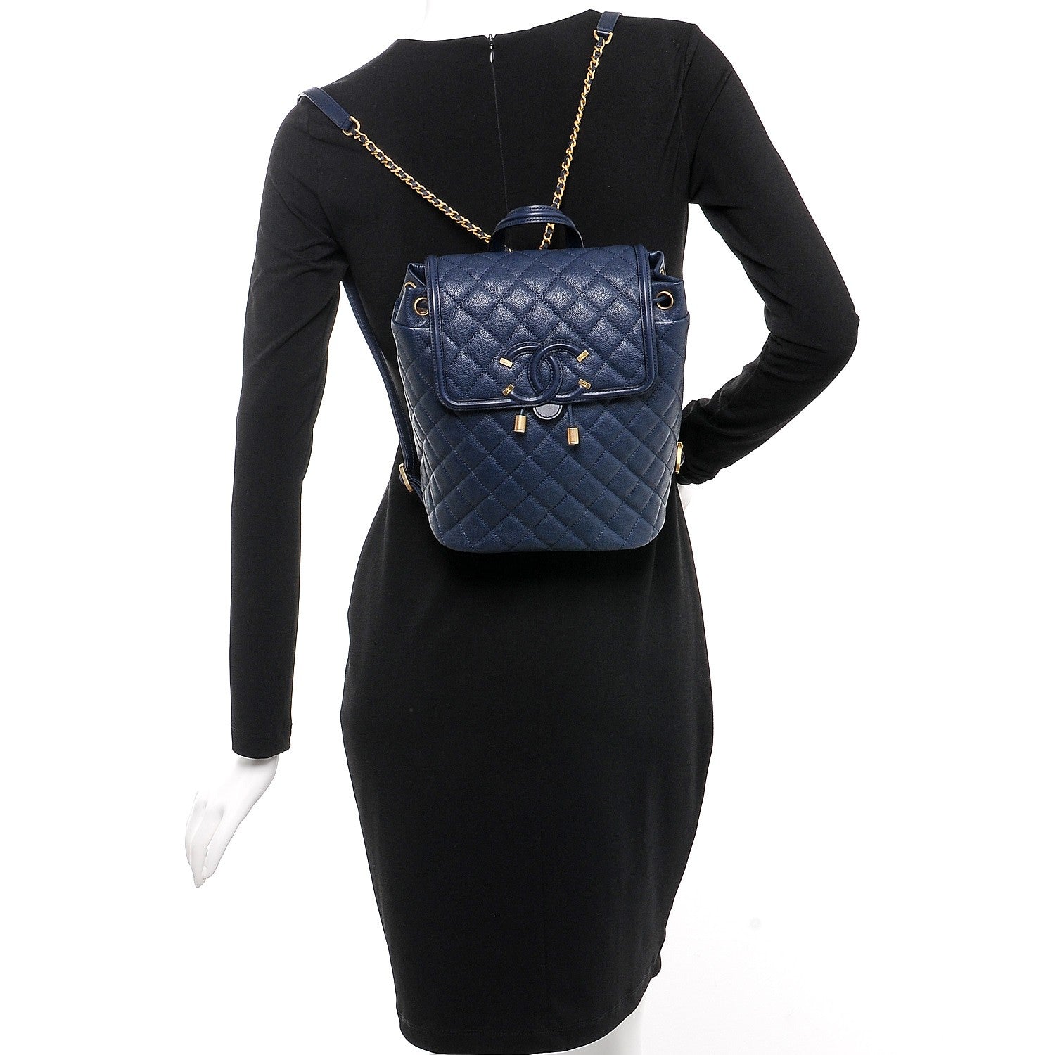Chanel Caviar Quilted Filigree Backpack Navy 2 of 9
