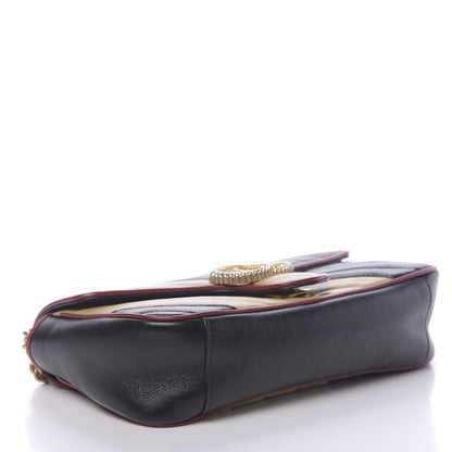 Gucci Vintage Effect Calfskin Matelasse Diagonal Striped Small Torchon GG Marmont Shoulder Bag Black Beige 4 of 11