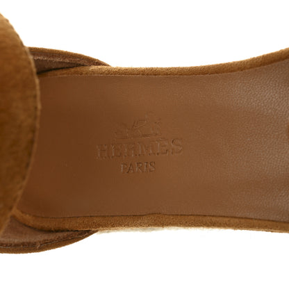 Hermes Suede Goatskin Elda Espadrille Wedge Sandals 35 Naturel 9 of 11