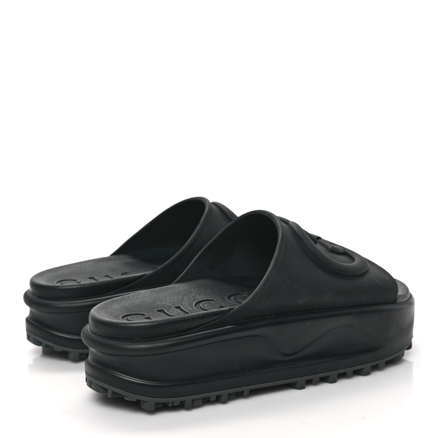 Soft Rubber Womens Interlocking G Platform 42mm Slide Sandals 38 Black