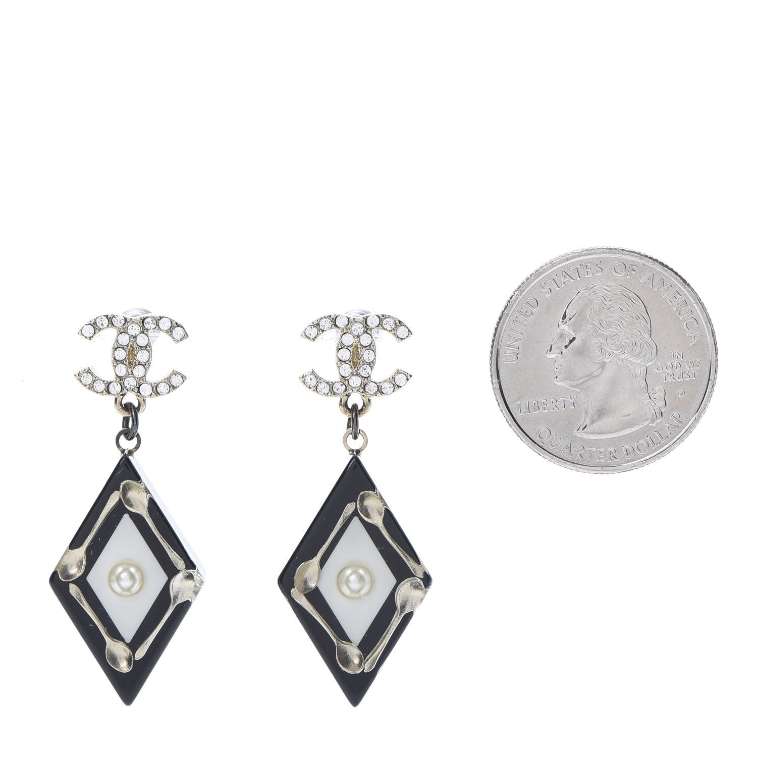 Chanel Resin Crystal Spoon Brasserie CC Drop Earrings Black White 2 of 4