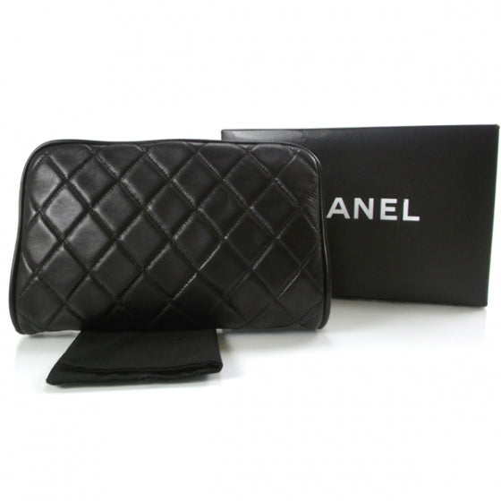 Chanel Lambskin Quilted Resin Pearl Clasp Clutch Black and White 2 of 11