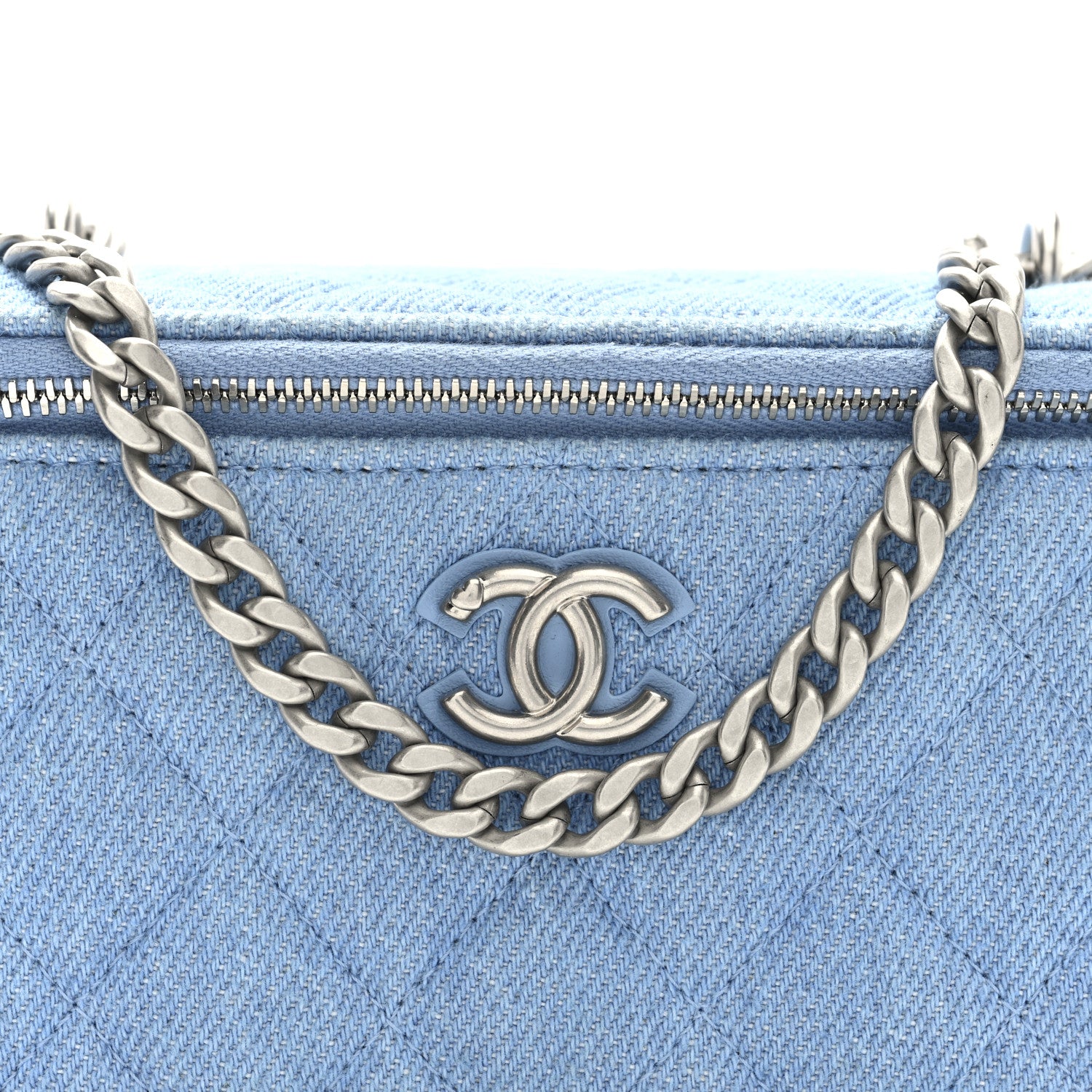 Chanel Denim Quilted Sweetheart Small Vanity Case With Chain Blue 8 of 10