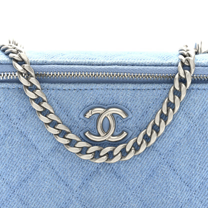 Chanel Denim Quilted Sweetheart Small Vanity Case With Chain Blue 8 of 10