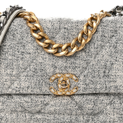 Chanel Tweed Quilted Large Chanel 19 Flap Grey Ecru 8 of 10