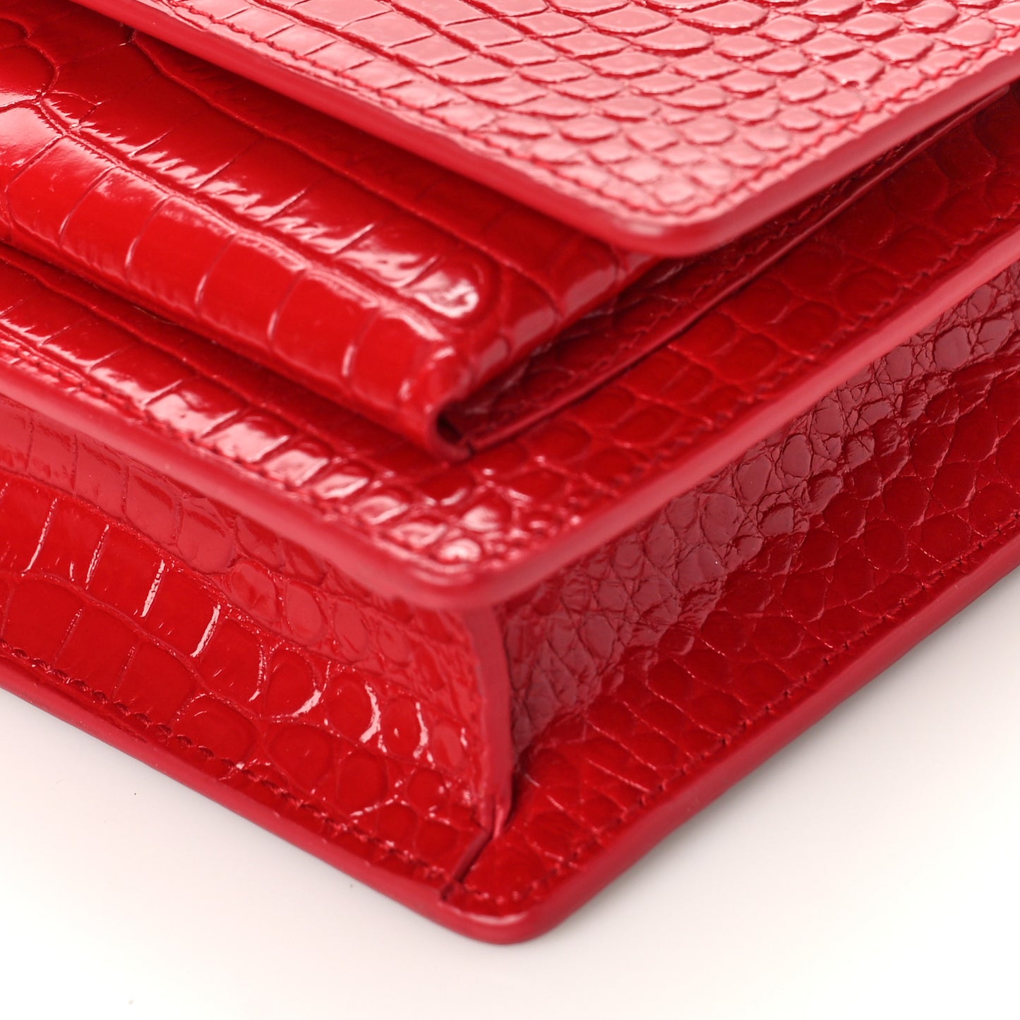 Calfskin Crocodile Embossed Monogram Sunset Chain Wallet Rouge Eros