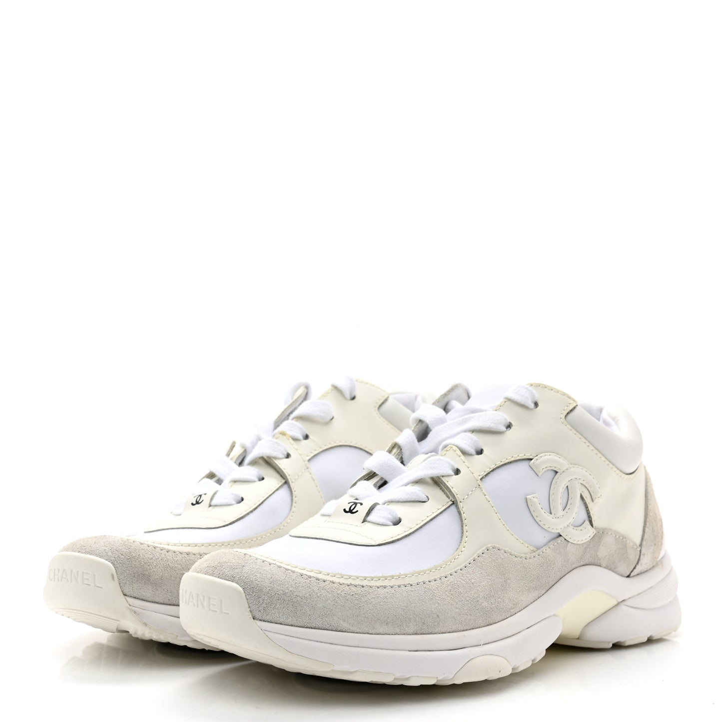 Suede Calfskin Fabric CC Sneakers 36 White
