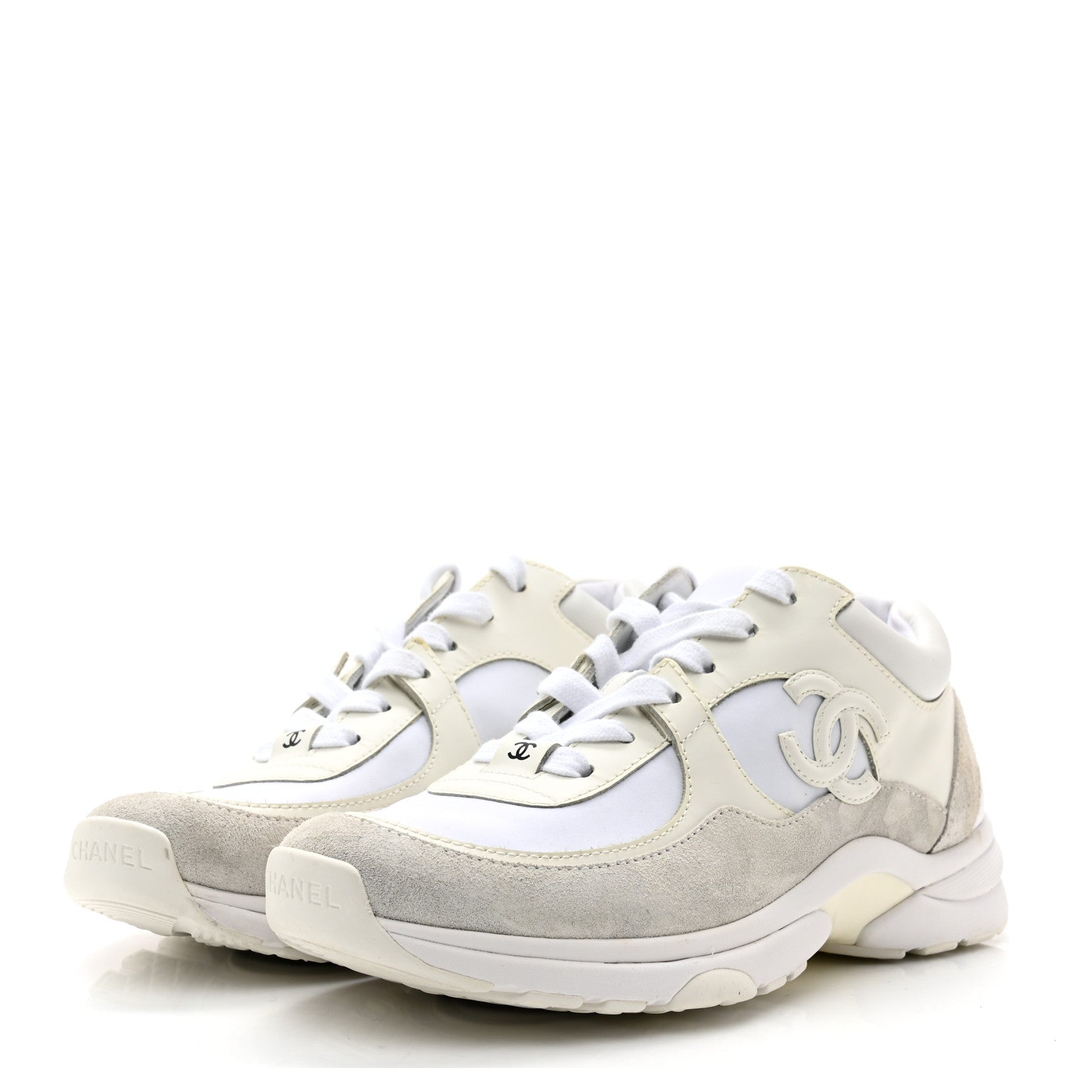 Chanel Suede Calfskin Fabric CC Sneakers 36 White 3 of 12
