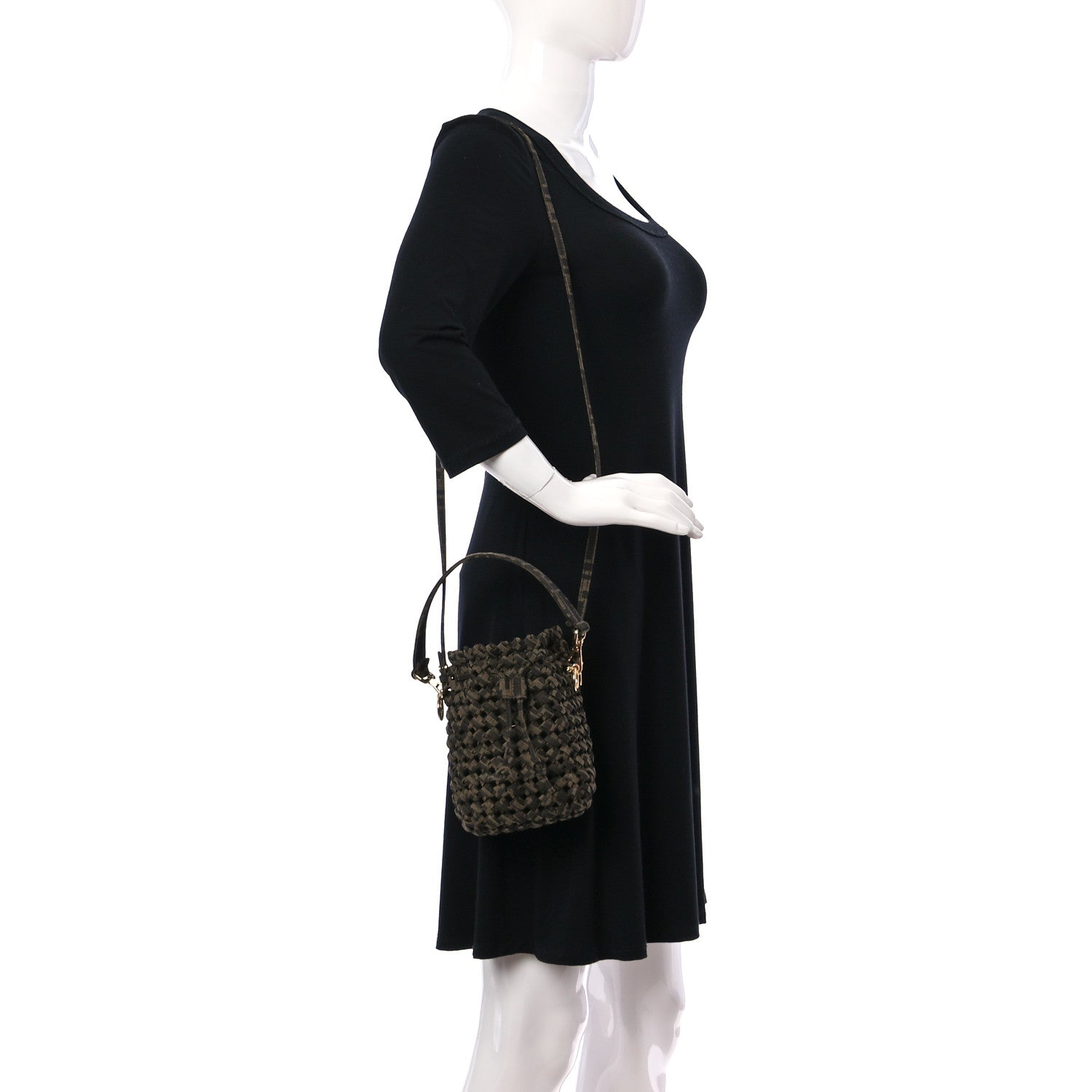 Fendi Fabric Jacquard F is Fendi FF 1974 Woven Knotted Mini Mon Tresor Bucket Bag Tabacco Moro 2 of 10