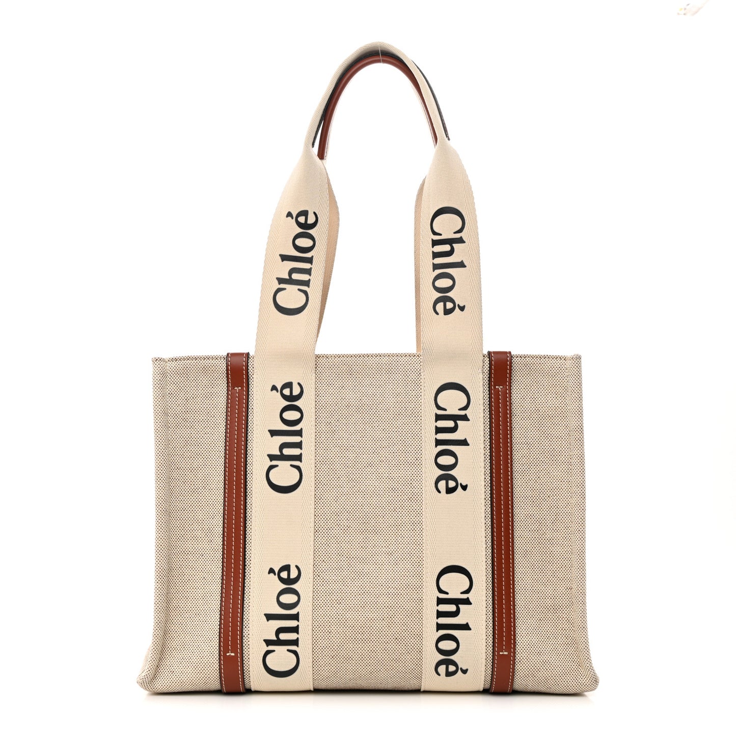 Cotton Calfskin Medium Woody Ribbon Tote White Brown