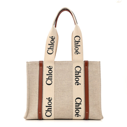 Chloe Cotton Calfskin Medium Woody Ribbon Tote White Brown 1 of 13