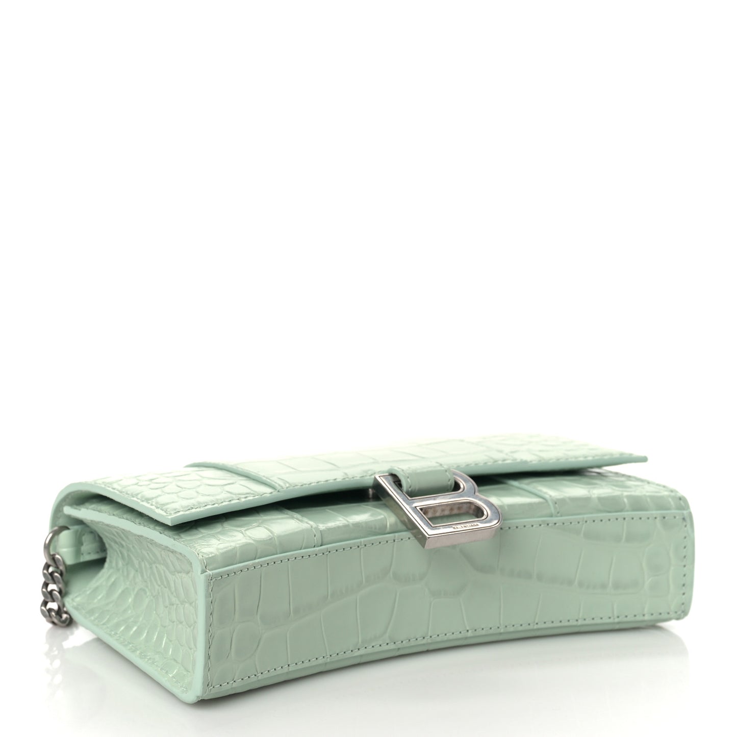 Shiny Calfskin Crocodile Embossed Hourglass Chain Bag Light Green