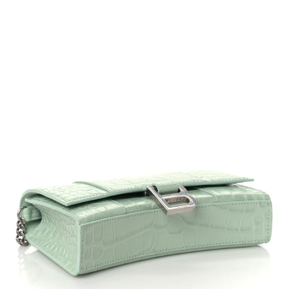 Balenciaga Shiny Calfskin Crocodile Embossed Hourglass Chain Bag Light Green 3 of 7