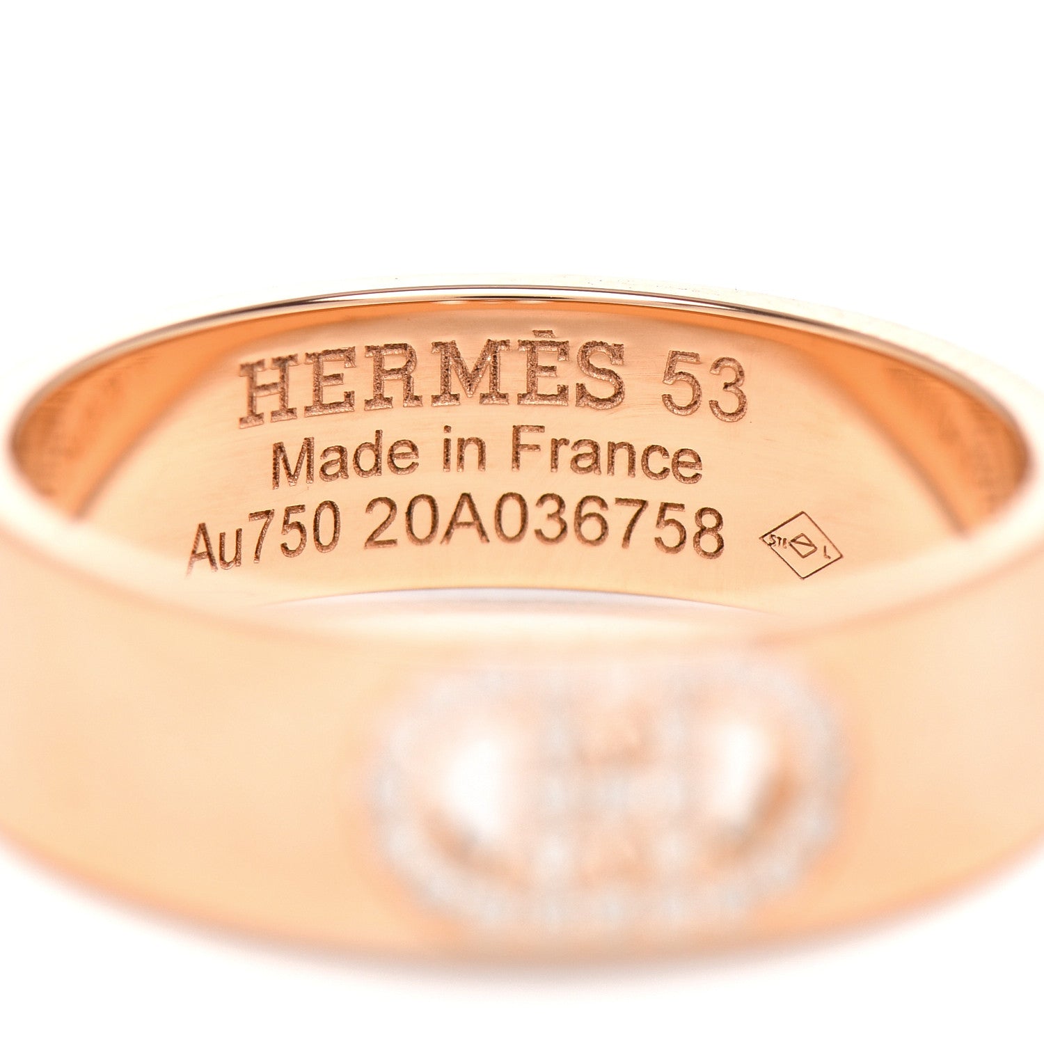 Hermes 18K Rose Gold Diamond PM H D'Ancre Ring 53 6.5 4 of 5