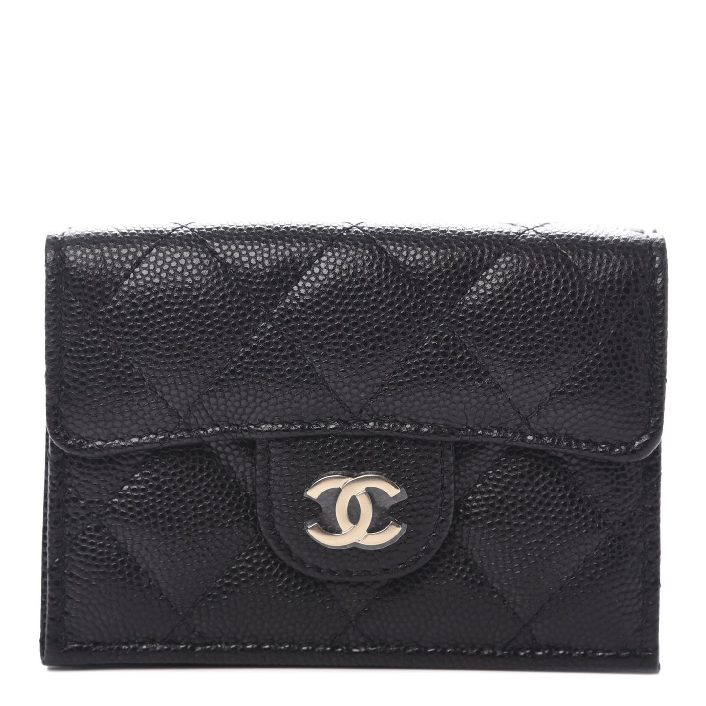 Caviar Quilted Double Flap Wallet Black