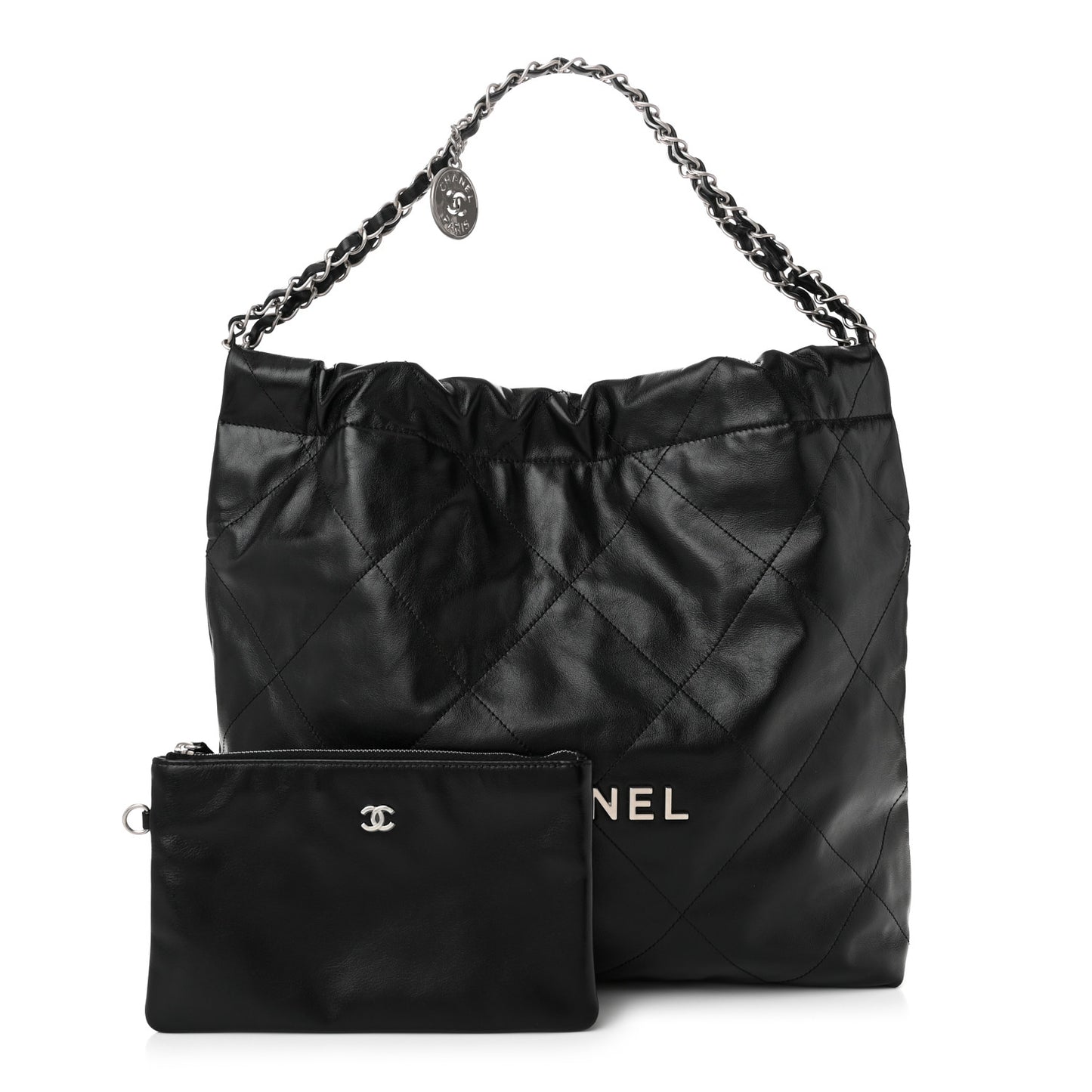 Shiny Calfskin Quilted Chanel 22 Black