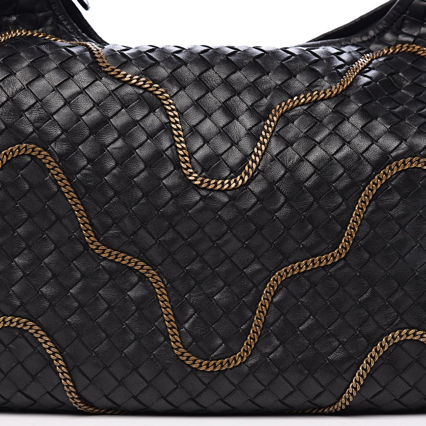 Nappa Intrecciato Medium Veneta Chain Hobo Black