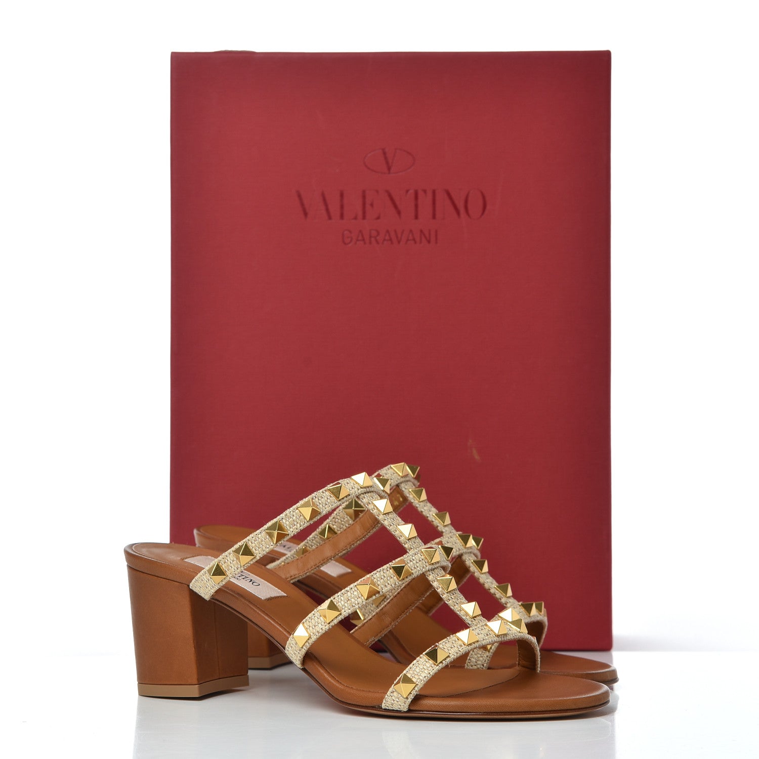 Valentino Garavani Raffia Calfskin Rockstud 60mm Caged Slide Sandals 37 Naturale 9 of 9