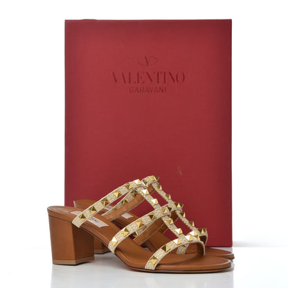 Valentino Garavani Raffia Calfskin Rockstud 60mm Caged Slide Sandals 37 Naturale 9 of 9