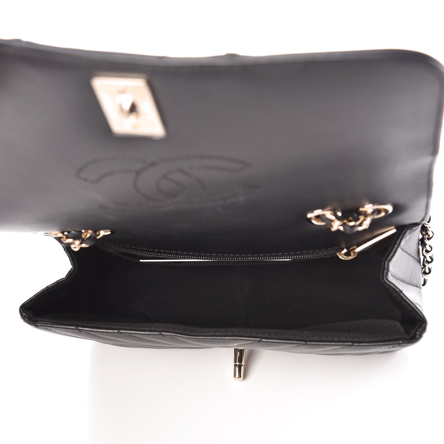 Calfskin Chevron Quilted Mini Statement Flap Black