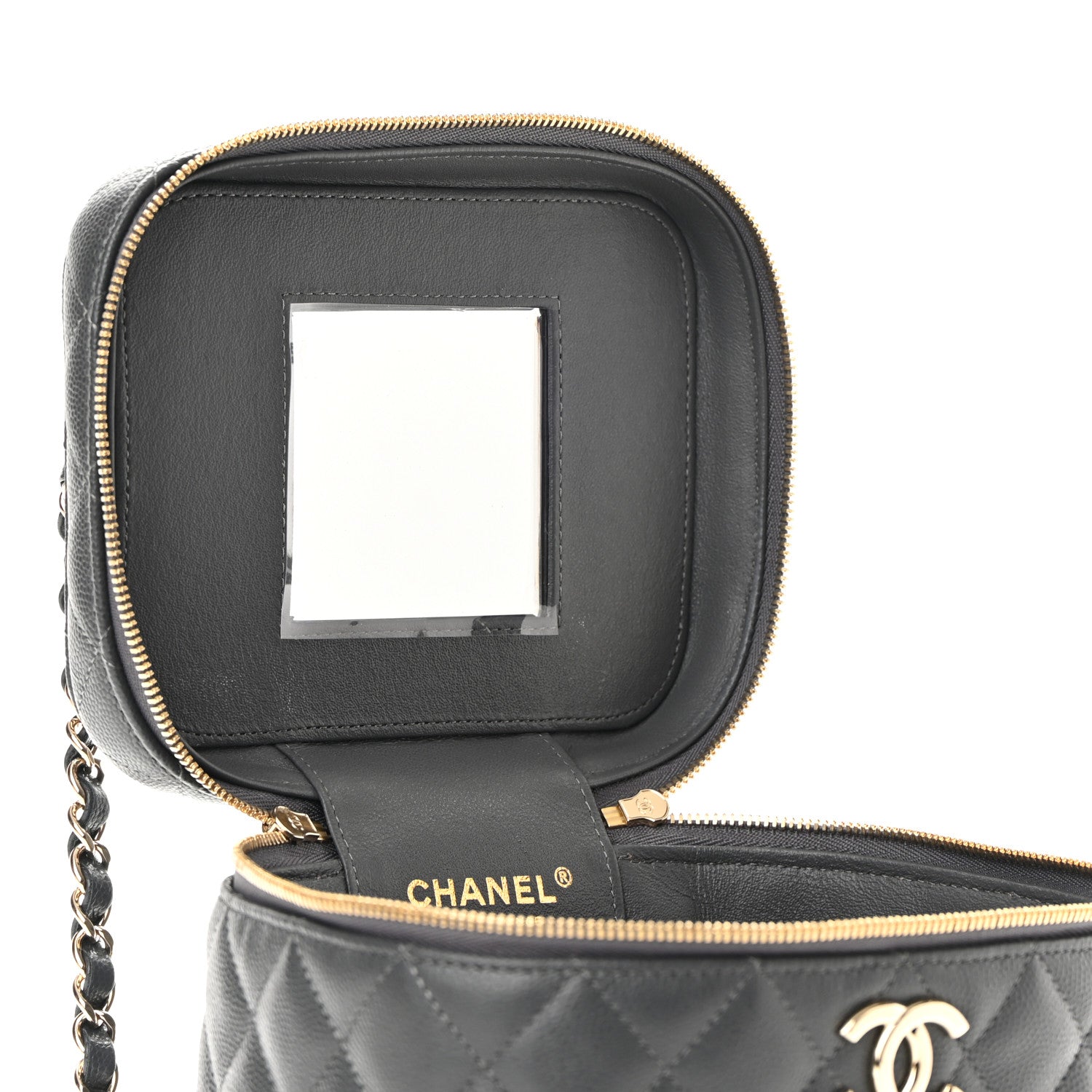 Chanel Caviar Quilted Small Top Handle Vanity Case With Chain Dark Grey 5 of 10