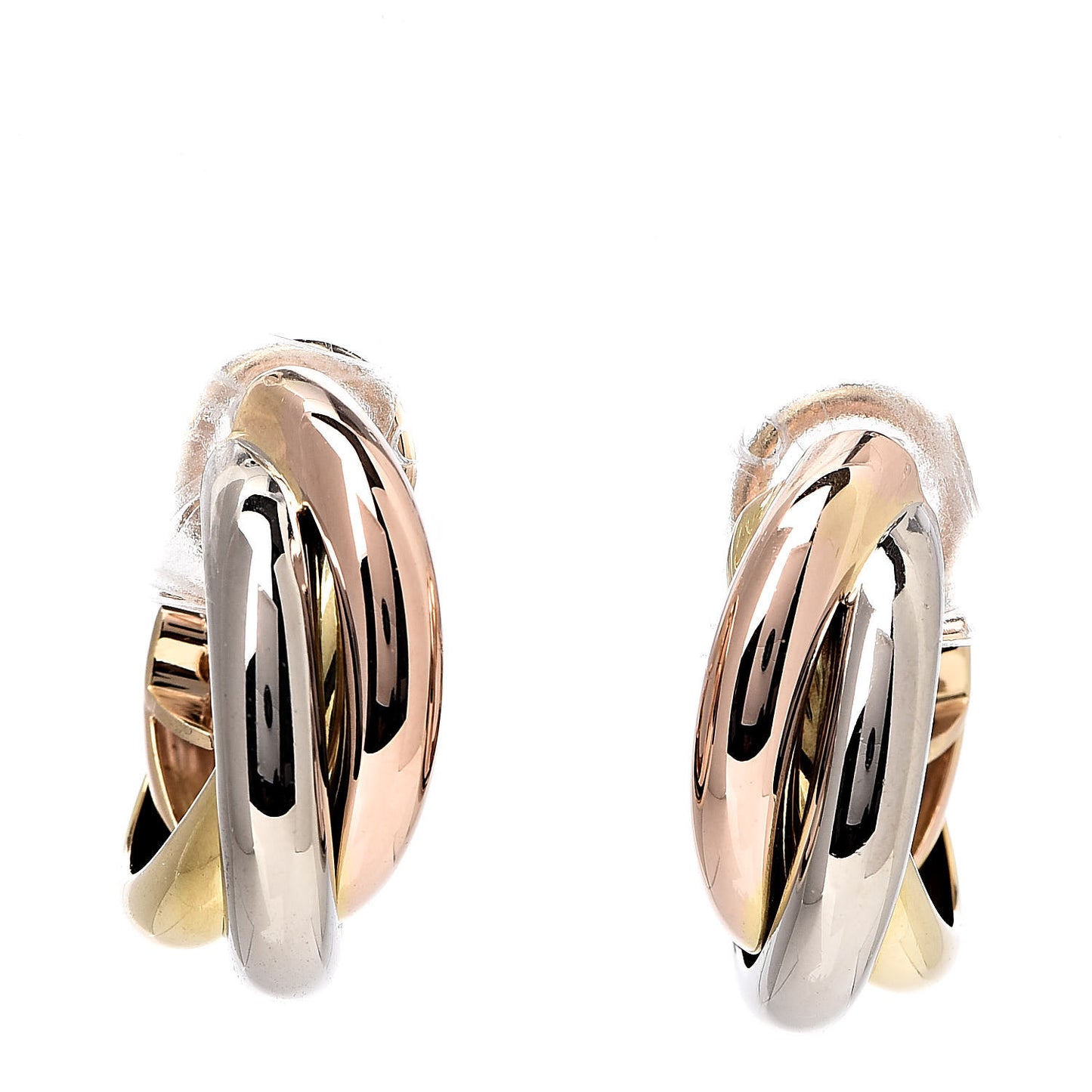 18K Pink Yellow White Gold 7.5mm Trinity Clip-On Earrings