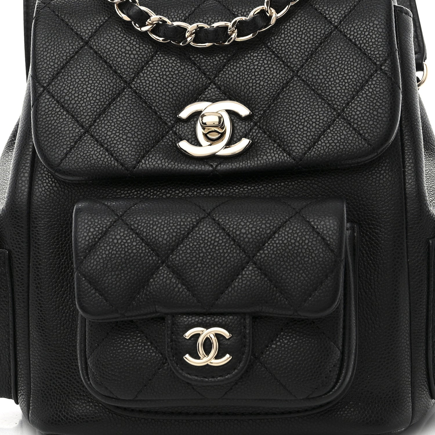 Chanel Shiny Caviar Quilted Small Pockets Drawstring Backpack Black 8 of 10