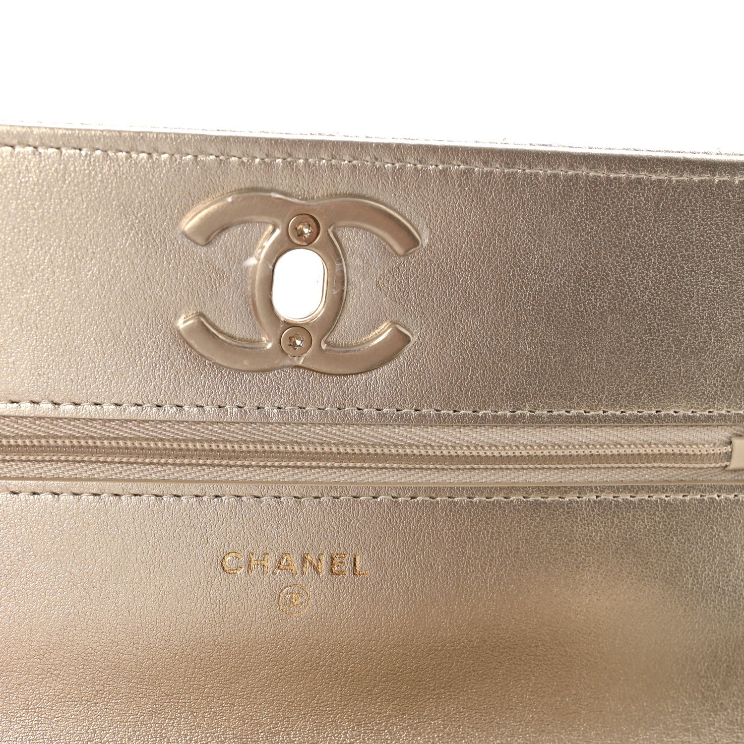 Chanel Metallic Caviar Quilted CC Crush Wallet On Chain WOC Light Gold 6 of 12