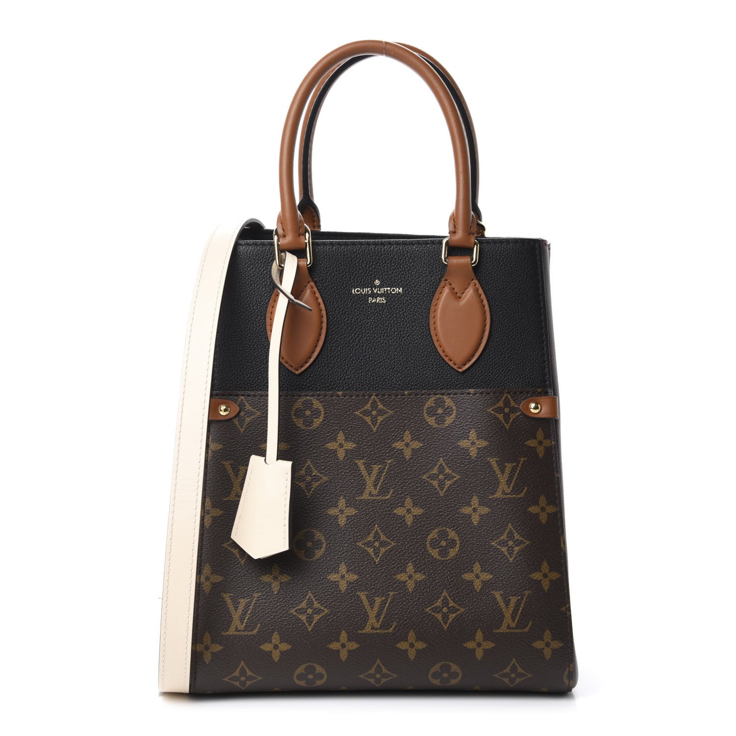 Calfskin Monogram Fold Tote MM Black Wine Cream