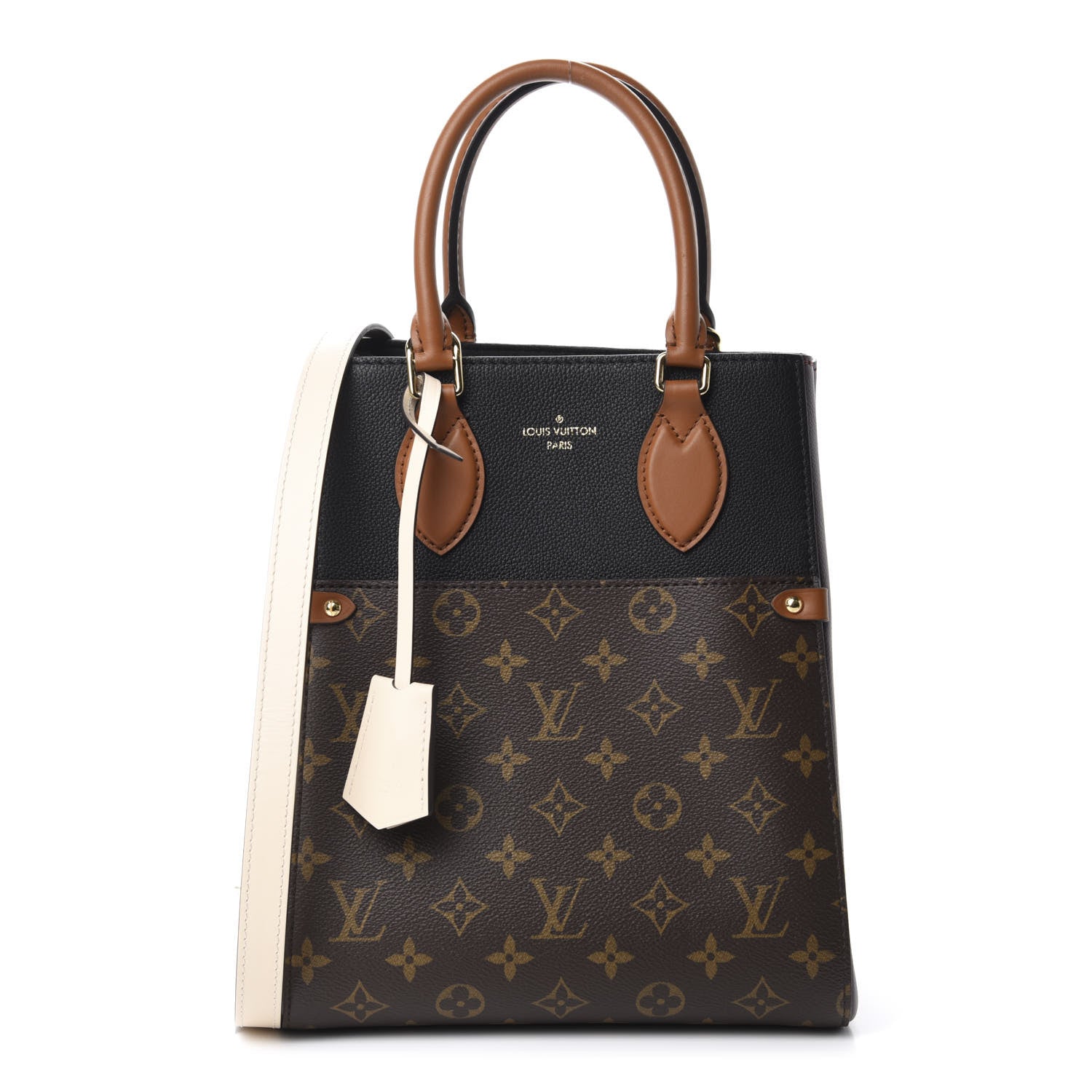 Louis Vuitton Calfskin Monogram Fold Tote MM Black Wine Cream 1 of 10
