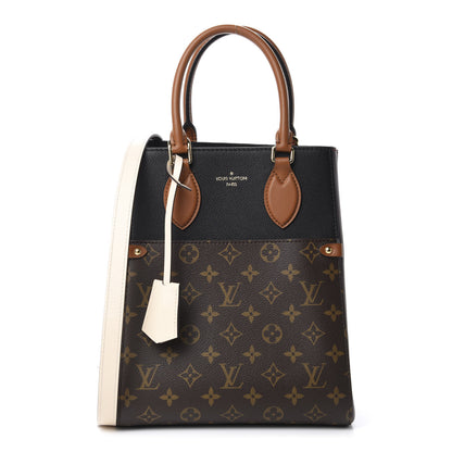 Louis Vuitton Calfskin Monogram Fold Tote MM Black Wine Cream 1 of 10