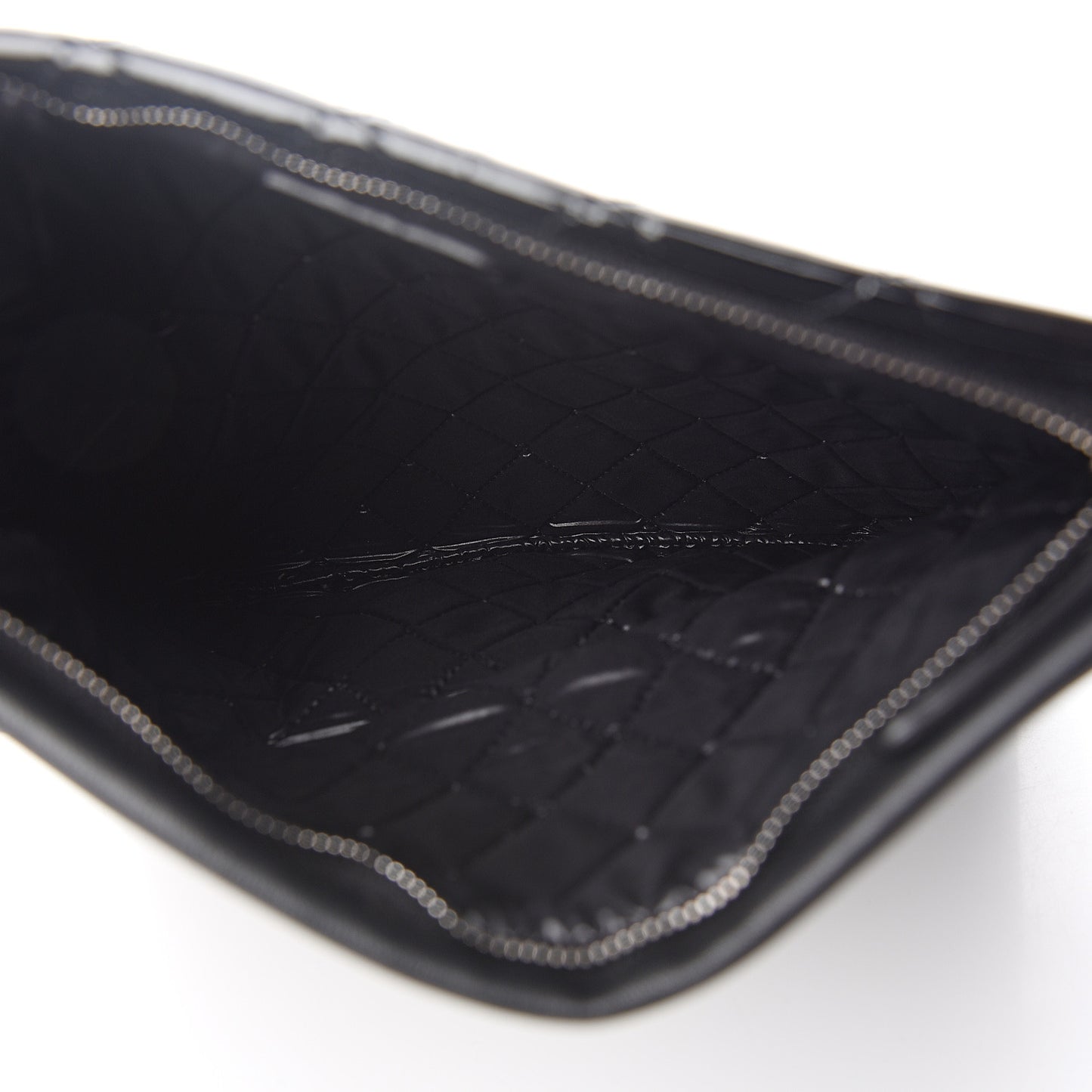 Patent Calfskin Quilted Beauty CC Clutch Black