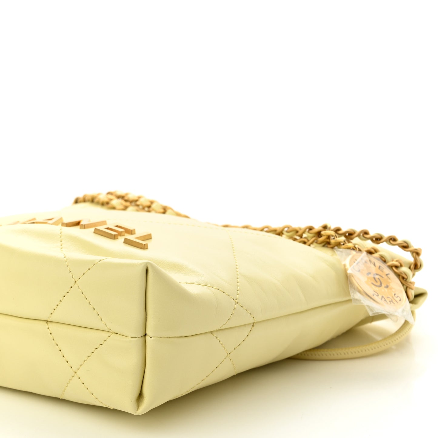 Shiny Calfskin Quilted Mini Chanel 22 Light Yellow