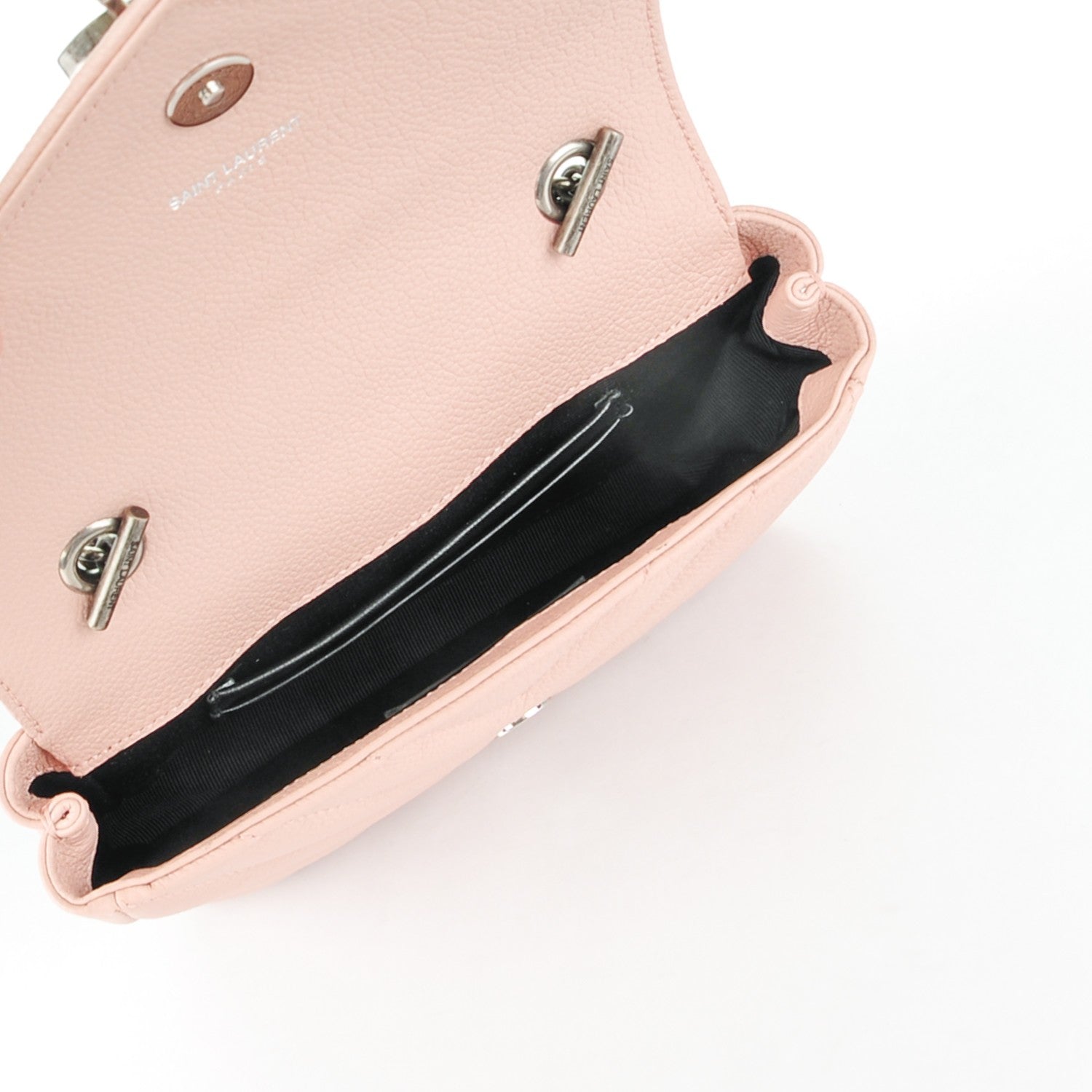 Saint Laurent Grained Calfskin Matelassé Chevron Monogram Classic Baby Chain Bag Pale Pink 5 of 7