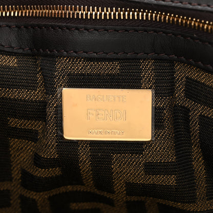 Fendi Fabric Jacquard FF 1974 Medium Baguette Tobacco Moro Black 6 of 11