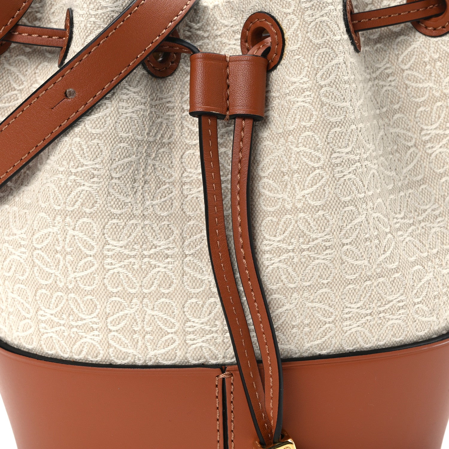 Loewe Calfskin Jacquard Linen Anagram Embroidered Mini Balloon Bucket Bag Ecru Tan 8 of 14