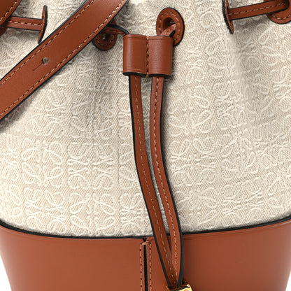Loewe Calfskin Jacquard Linen Anagram Embroidered Mini Balloon Bucket Bag Ecru Tan 8 of 14