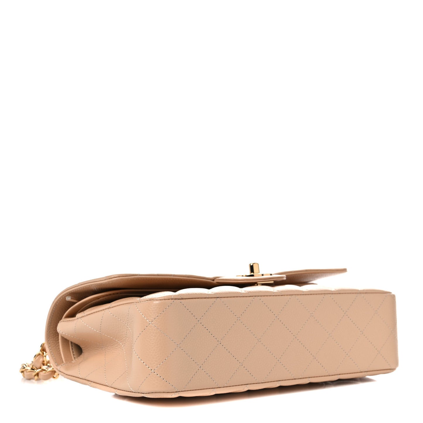 Caviar Quilted Medium Double Flap Beige