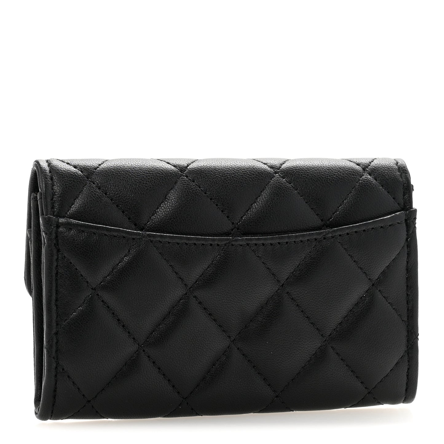 Lambskin Quilted Flap Card Holder Wallet Black