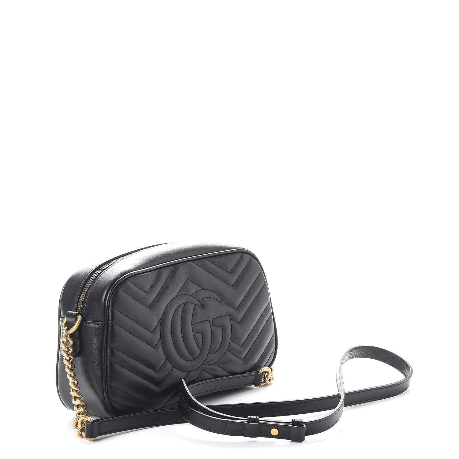 Gucci Calfskin Matelasse Small GG Marmont Chain Shoulder Bag Black 3 of 9