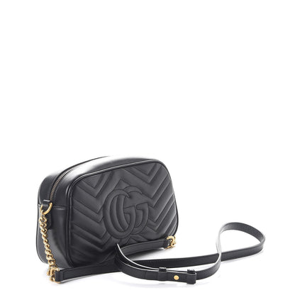 Gucci Calfskin Matelasse Small GG Marmont Chain Shoulder Bag Black 3 of 9