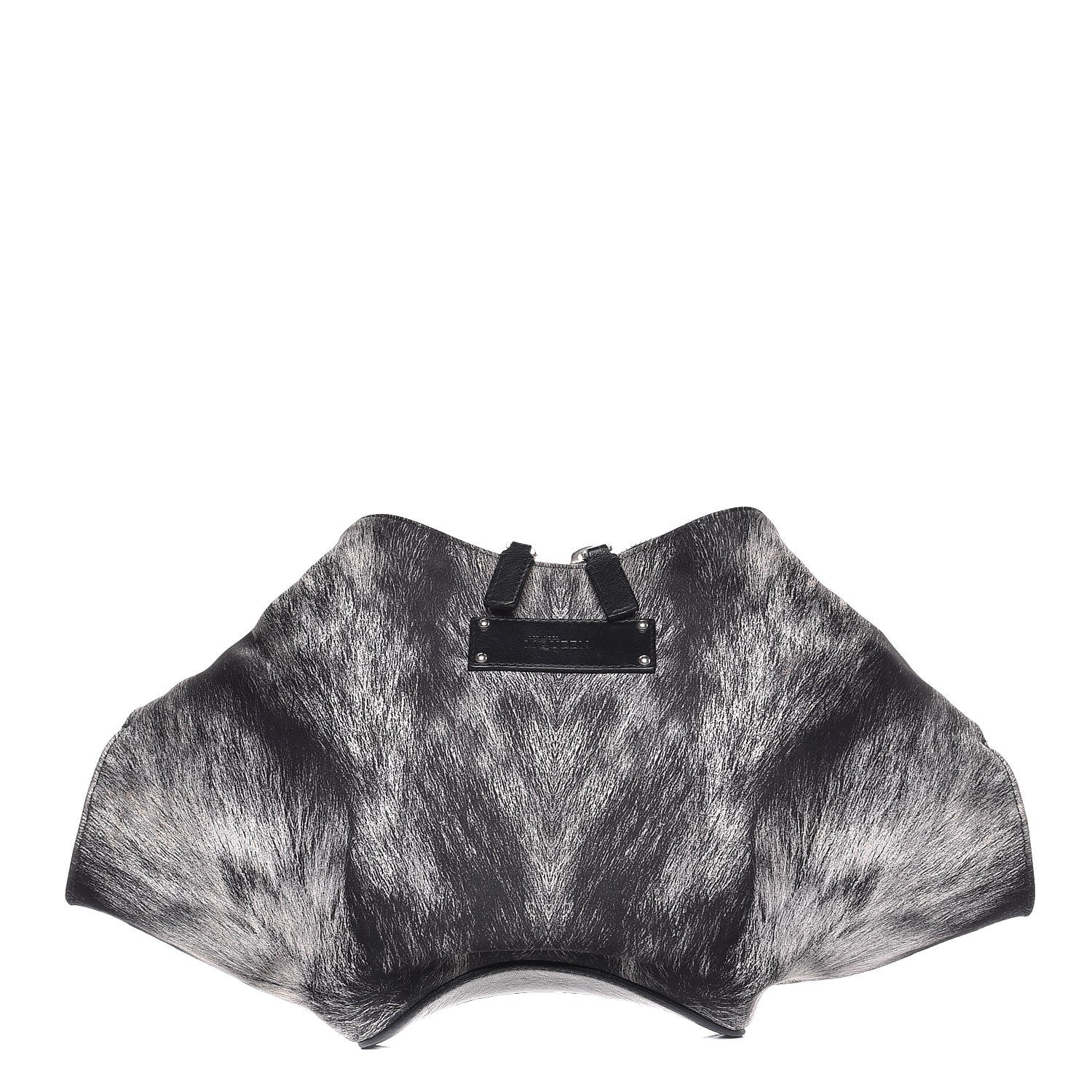 Alexander McQueen Silk Fur Print De Manta Clutch Black Grey 1 of 7
