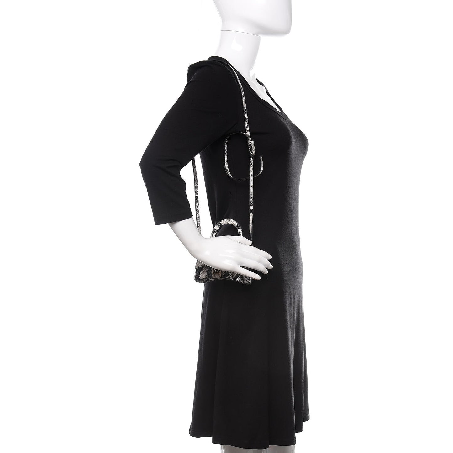 Shiny Calfskin Python Effect Hourglass Top Handle Bag Mini Black White