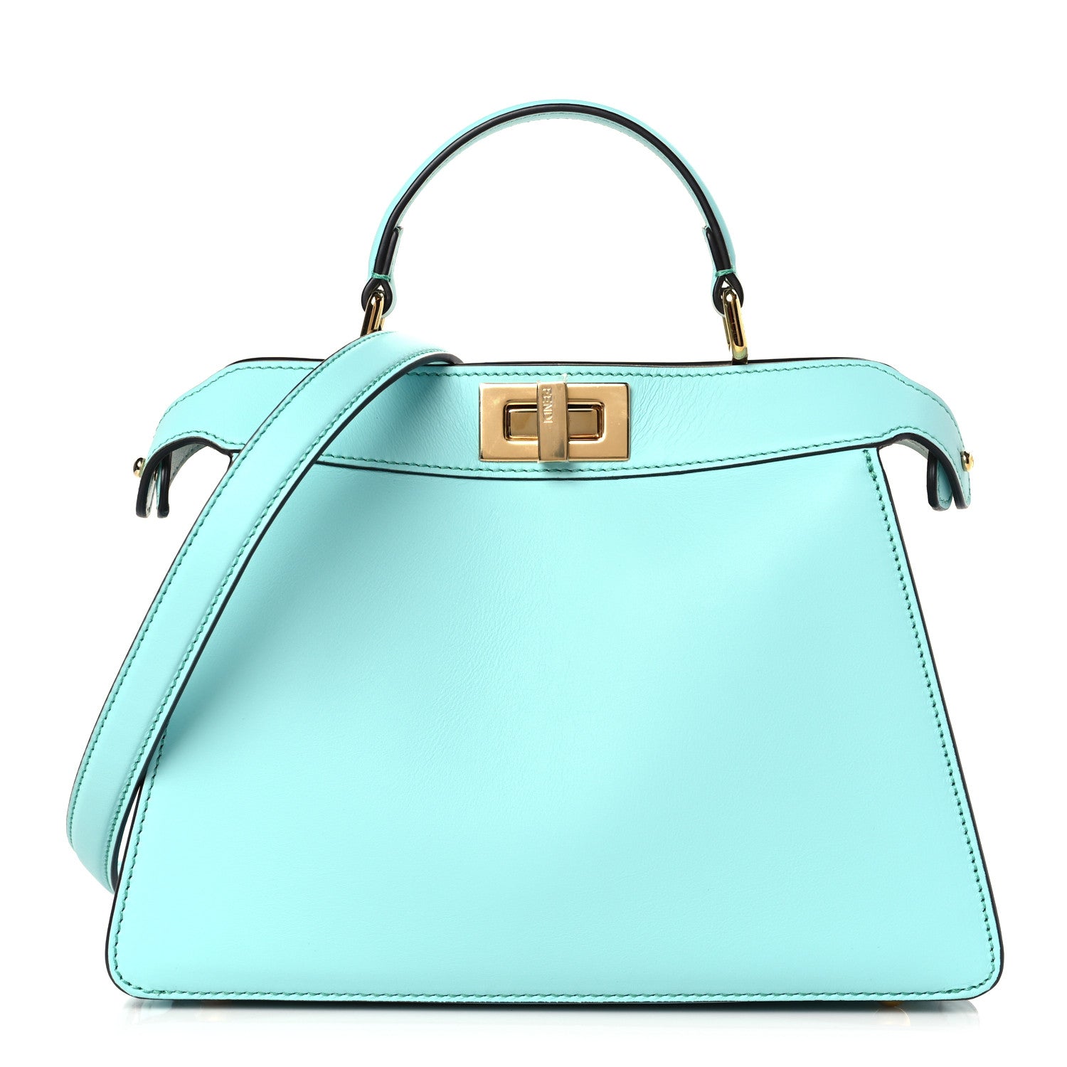 Fendi Vitello Seta Shiny Nappa Small Peekaboo I SEE U Satchel Real Tiffany White 1 of 9