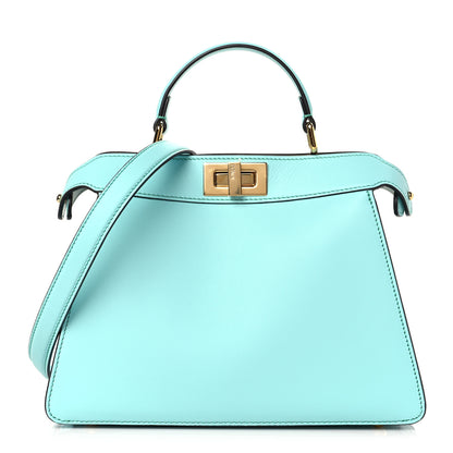 Fendi Vitello Seta Shiny Nappa Small Peekaboo I SEE U Satchel Real Tiffany White 1 of 9