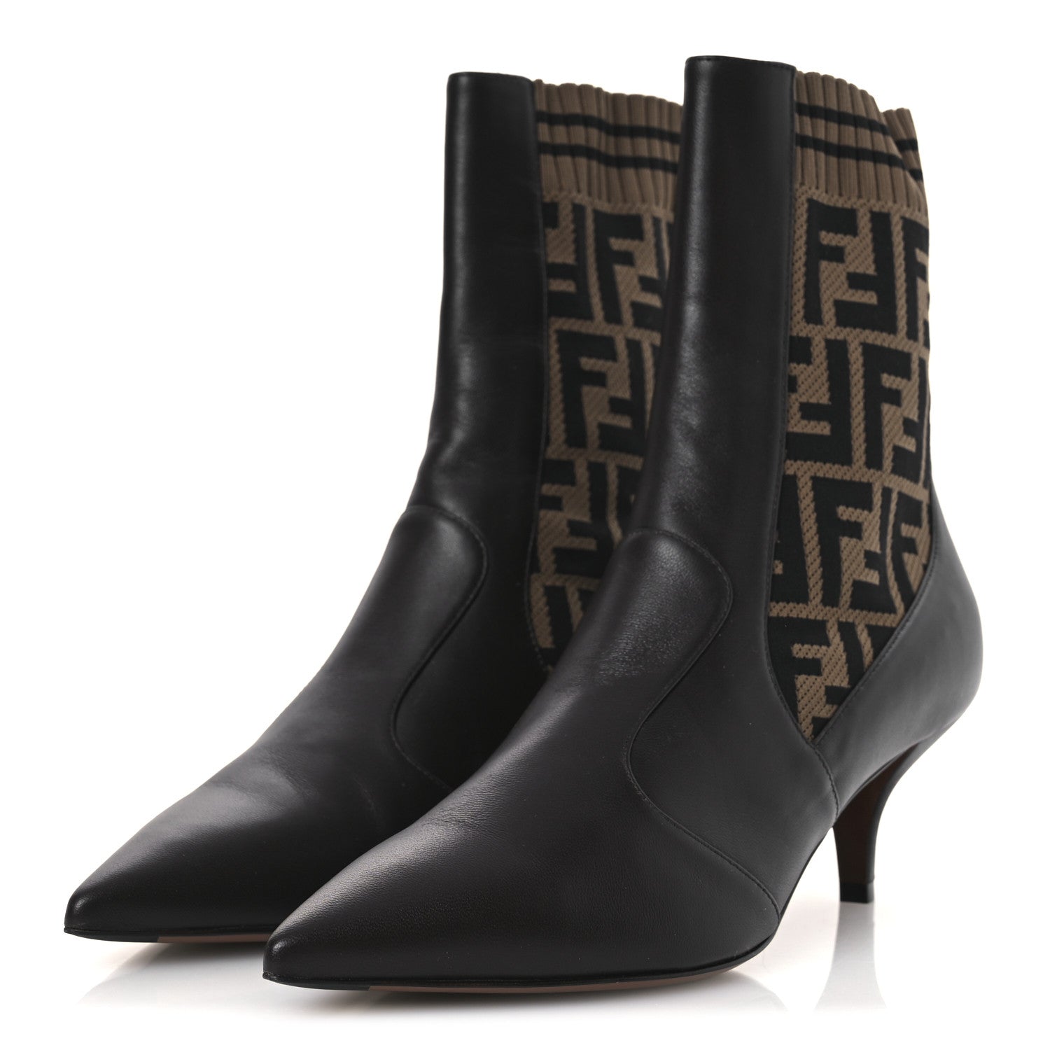 Fendi Nappa Microfiber Fabric FF Rockoko 55mm Sock Boots 37 Ebano Tobacco Black 4 of 9