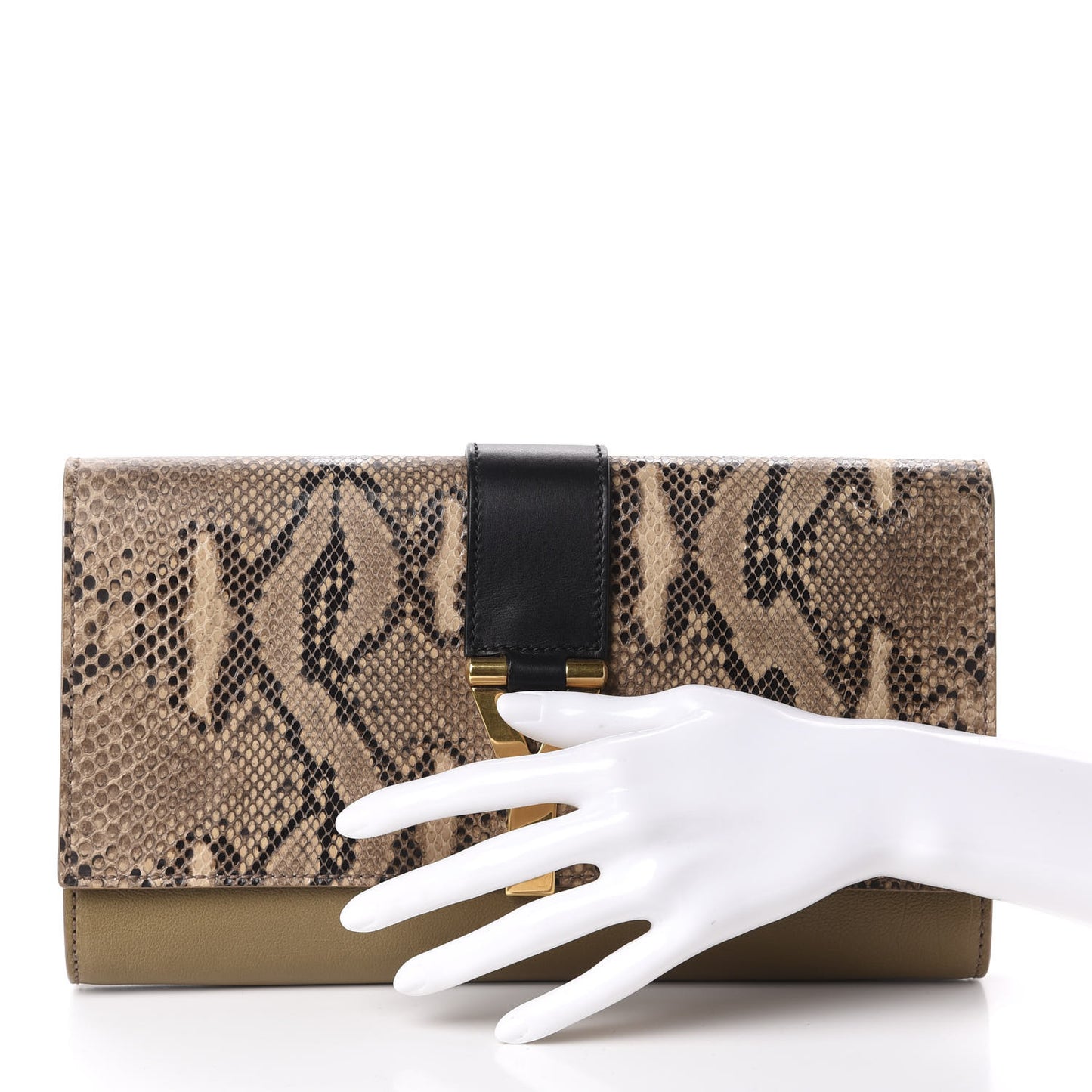 Snakeskin Calfskin Y Ligne Clutch Black Olive
