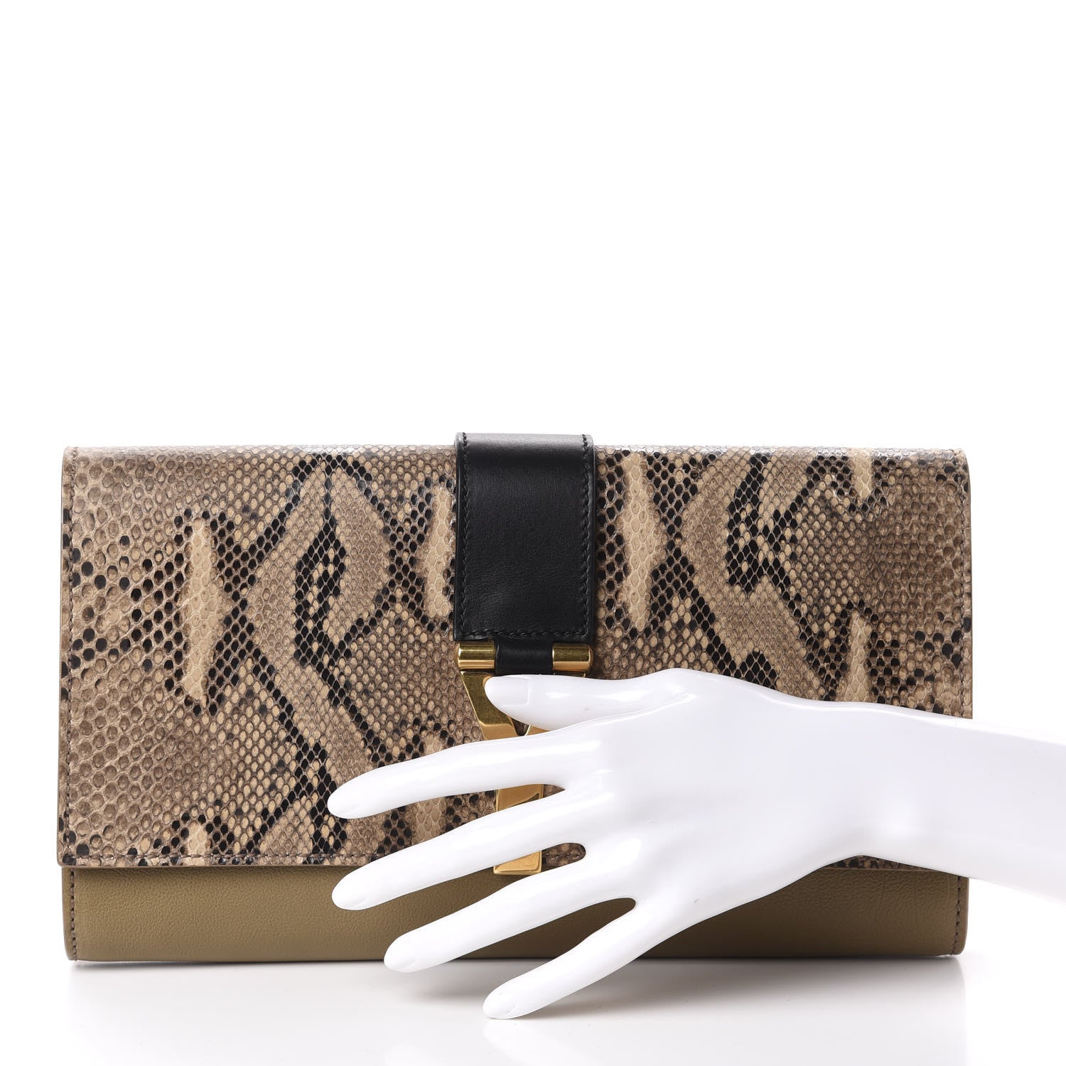 Saint Laurent Snakeskin Calfskin Y Ligne Clutch Black Olive 2 of 11